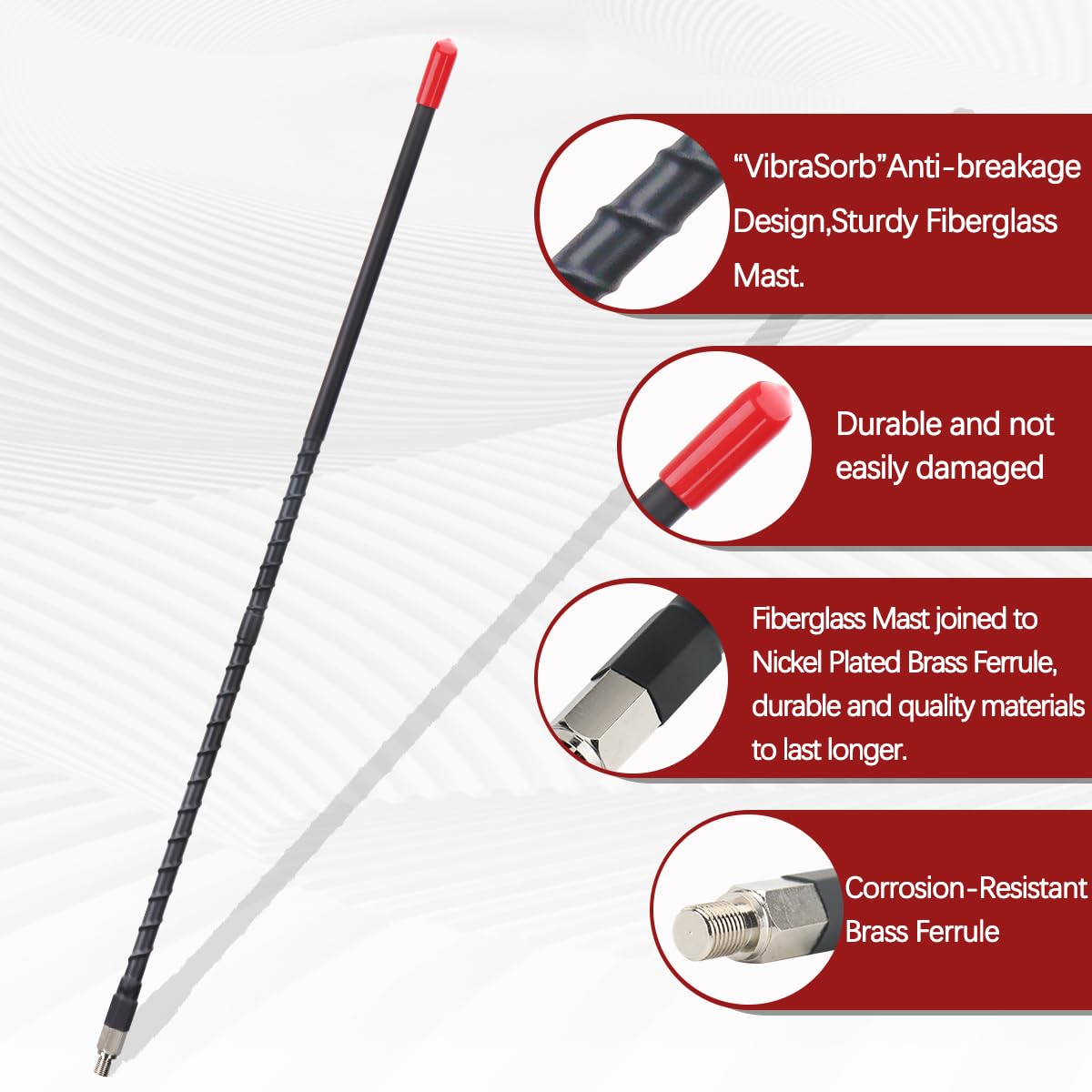 CB Radio Antenna 27MHz Whip Fiberglass Black 3’ Feet Antennas for Truck Mobile Radio