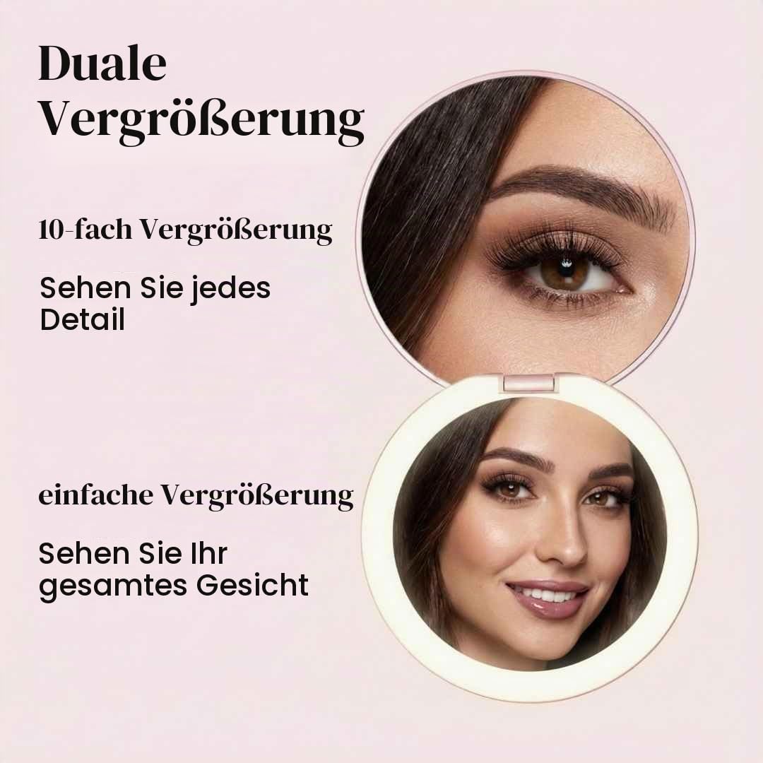 Fancii Taschenspiegel, 1-fach/10-fache Vergrößerung – LED-Make-up-Spiegel mit natürlicher Beleuchtung, 12,7 cm Durchmesser, kompakt und tragbar für Reisen (Roségold)