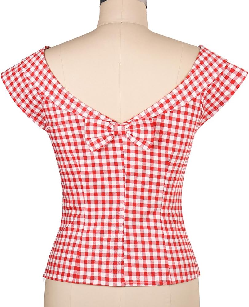 YARN & INK Women's 1950s Vintage Pinup Tops Back Bow Tie Cute Rockabilly Work Formal Shirt, Casual Blouse for Women - Image 2