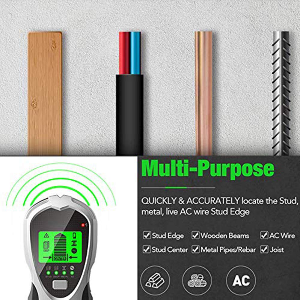 Détecteur De Montants Mural Multifonction - Détection Métal Et Bois Dans Murs, Plafonds, Sols - Écran LCD, Alertes Sonores/vibrations - Alimentation 9V (pile Non Incluse) - 3