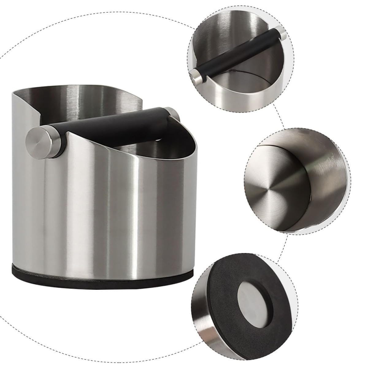 Happyyami Contenedor Goma para Café Acero en Inoxidable Molido de Gran y Capacidad Base Antideslizante para Máquina de Espresso Casa