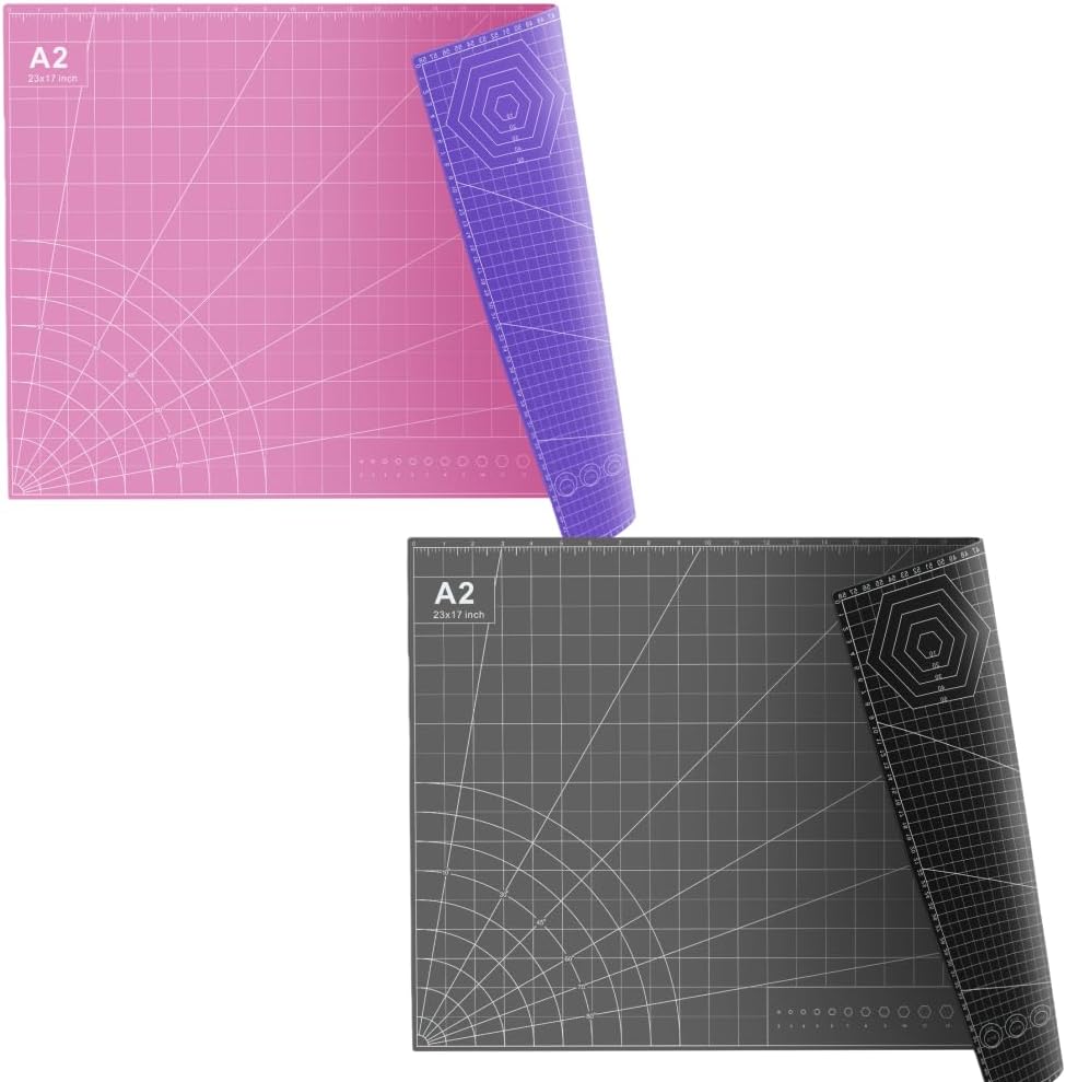 FrenzyBird 23" x 17" Large Self Healing PVC Cutting Mat, Double Sided, Gridded Rotary Cutting Board for Craft, Quilting, Fabric, Scrapbooking，Sewing（A2-Pink or Purple）