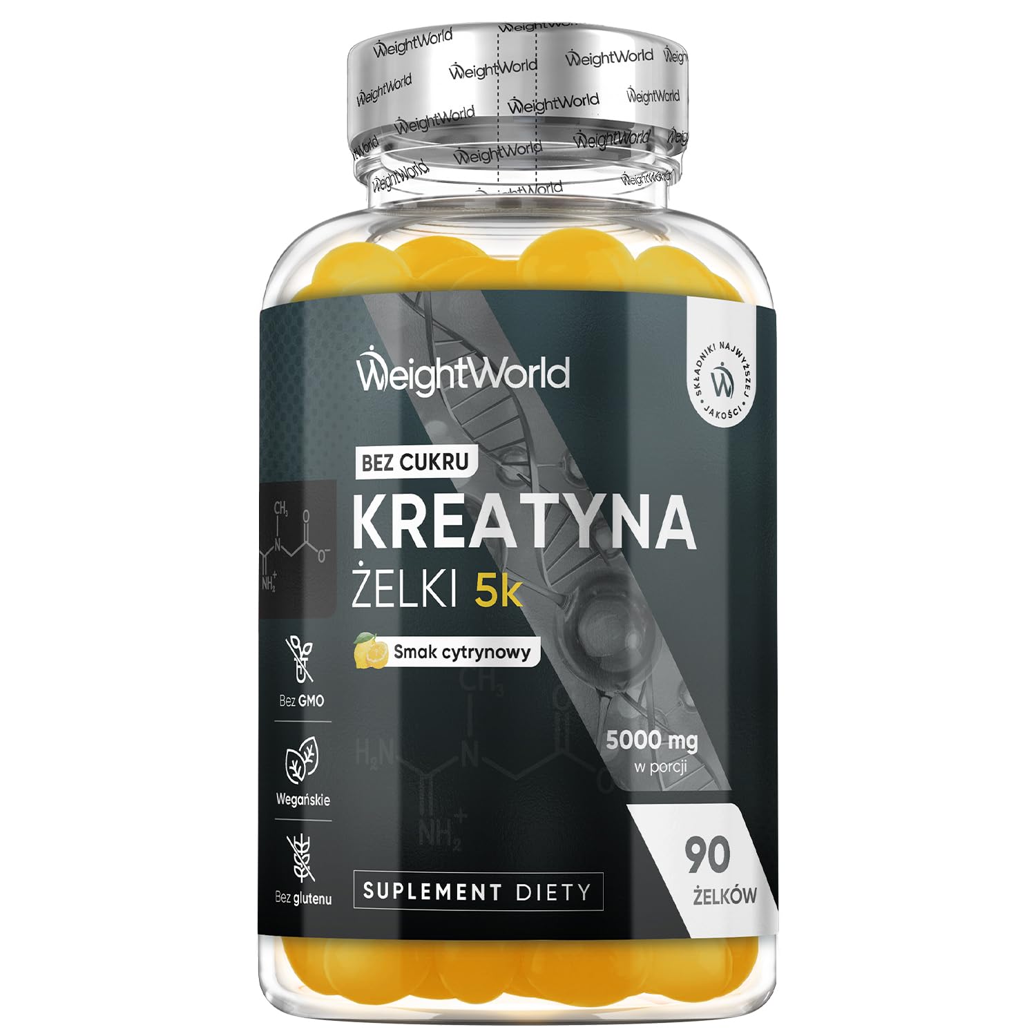 Żelki z monohydratem kreatyny 3000 mg – cytrynowe żelki przedtreningowe z monohydratem kreatyny bez cukru i glutenu, odpowiednie dla wegan – suplement na siłownię, bez GMO | 90 żelków bez cukru, pyszne żelki kreatynowe o smaku cytrynowym, bez inżynierii g