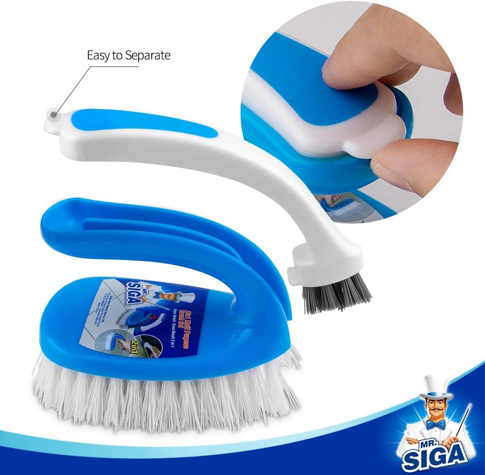 MR.SIGA Scrub Brush Grout Cleaner Brush 2 in 1, Pack of 2