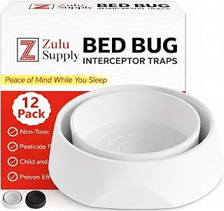 Bed Bug Interceptor Traps – White 12-Pack Passive Monitor & Detection Trap – Universal Fit for Bed & Furniture Legs – Reusable Non-Climbable Wall Pest Control Protection (White 12-Pack)