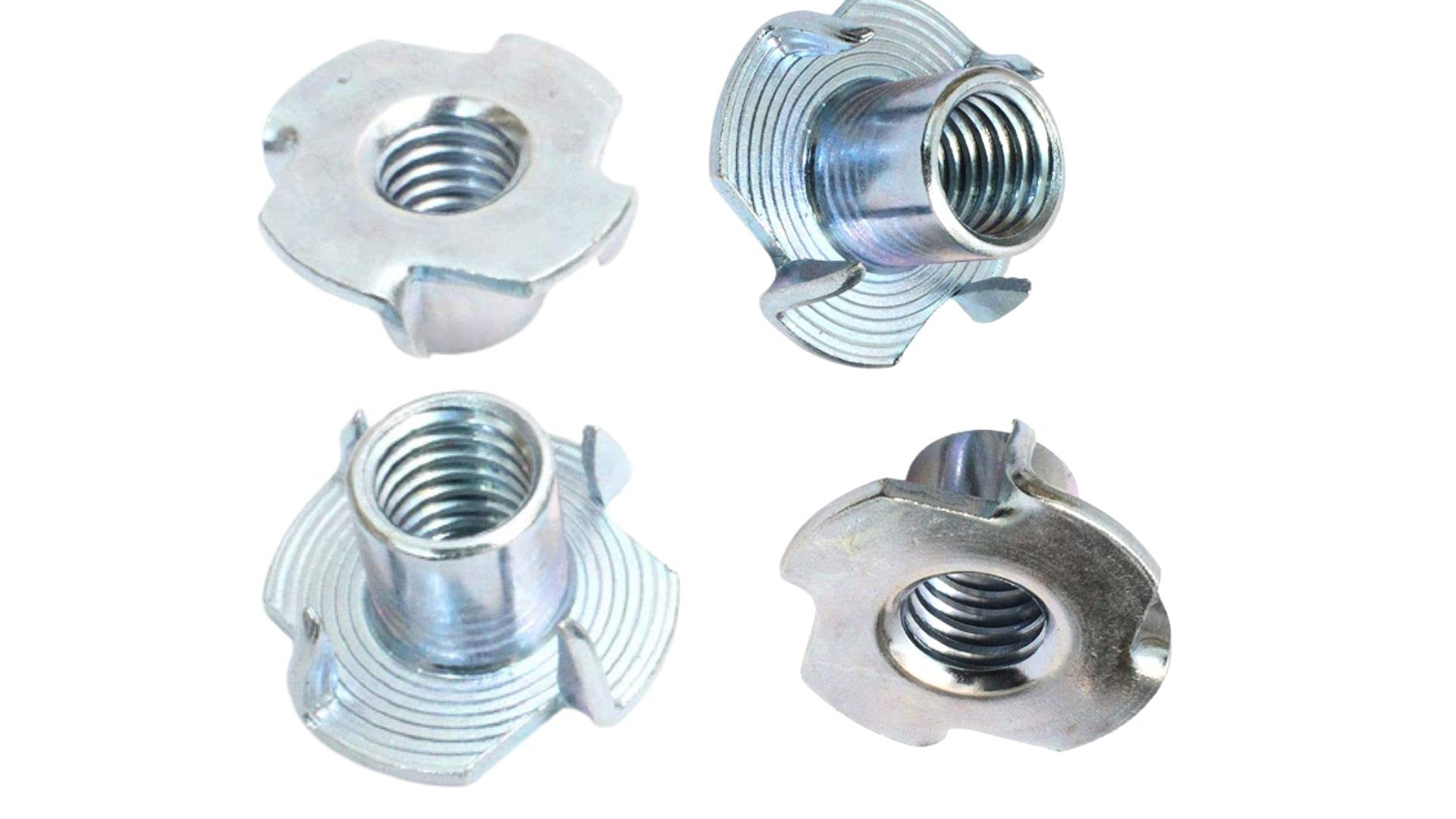Kothari Fasteners - M8 X 12mm Tee Nut, Four Claws Furniture Nut, Wood T-Nut, Zinc Plated, Pack of 25 Pcs