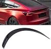 Real Carbon Fiber Rear Spoiler Compatible with 2024-2025 Tesla Model 3 Highland, P Style Duckbill Trunk Exterior High Kick Tail Deck Lid Splitter Wing Lip Glossy