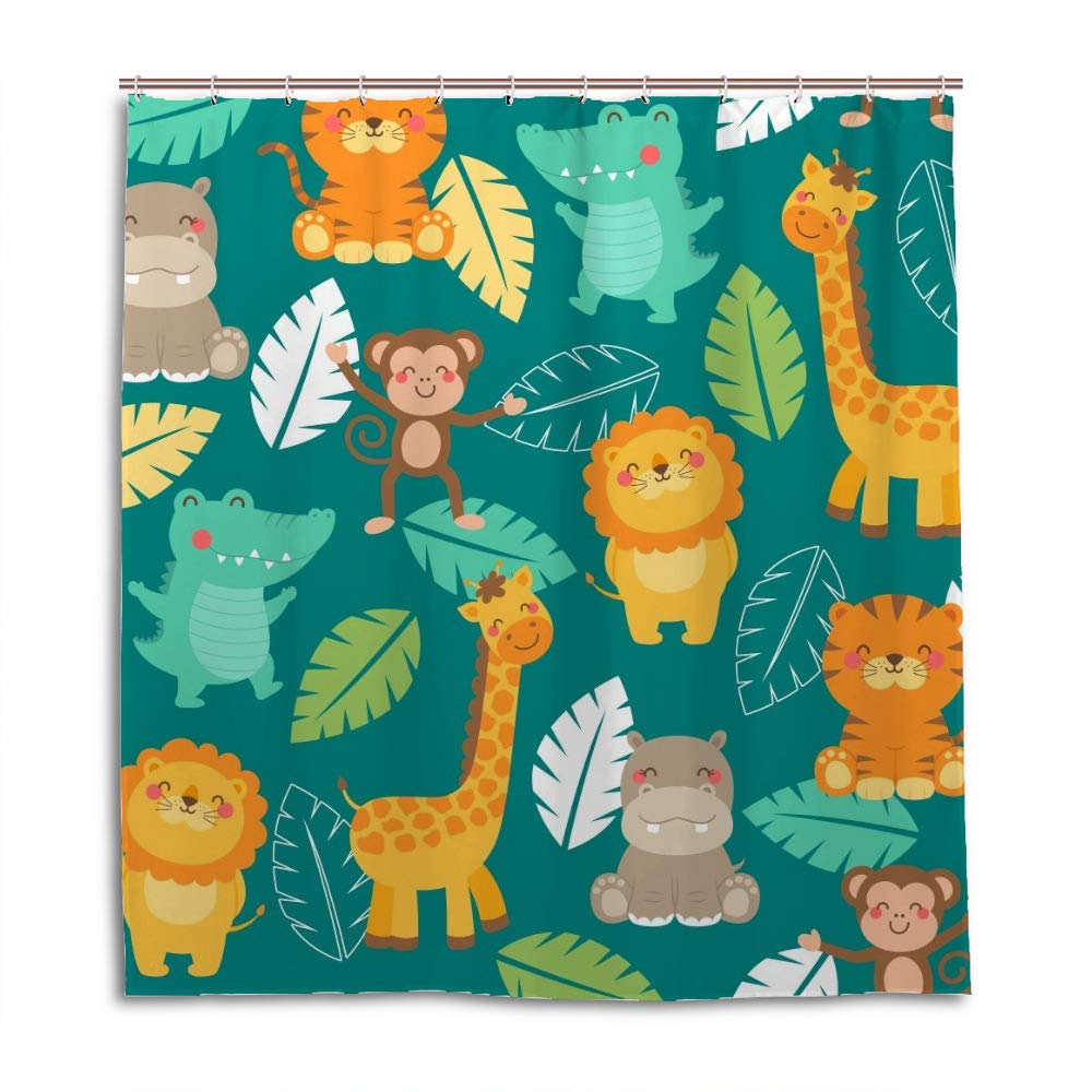 Rideau de douche polyester moderne mignon animaux de la jungle 180x180cm