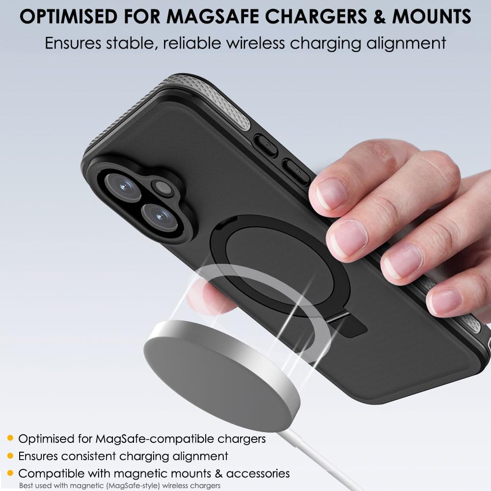 TECHGEAR MagSafe - Funda magnética impermeable con soporte para iPhone 17 (6.3 pulgadas), IP68 de 360°, cuerpo completo, resistente, a prueba de golpes, a prueba de polvo, compatible con pantalla
