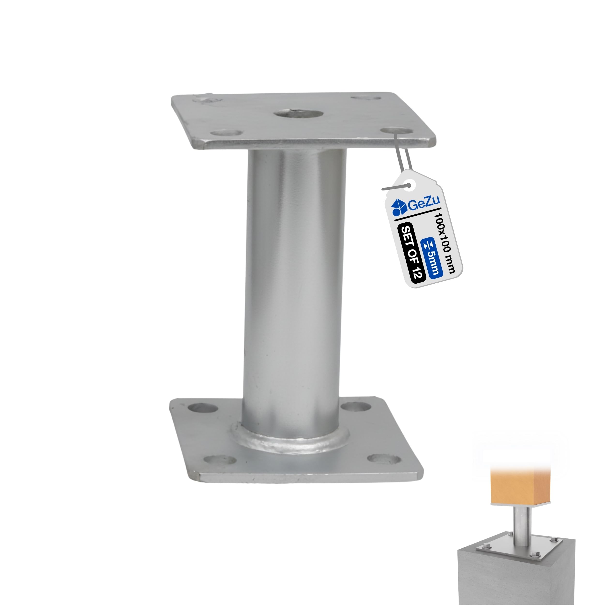 GeZu Impex Post Support 100 x 100 mm Hot Dip Galvanised Set of 12 Holder Elevated Base