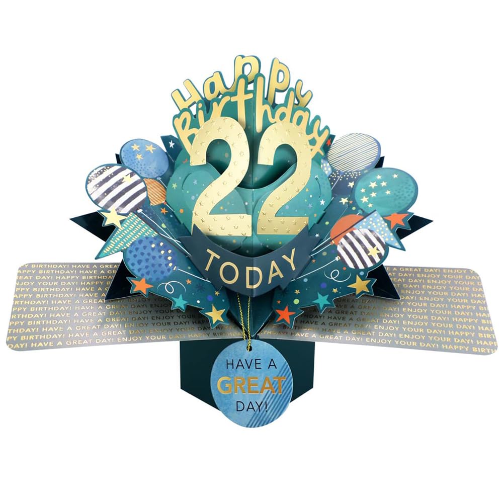22 Today Happy 22nd Birthday Pop-Up Greeting Card Love Kate's Pop Up Cards Him Design POP237MC22 — image 1