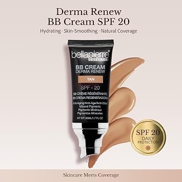 Bellapierre BB Cream with SPF 20, Tinted Moisturizer & Lightweight Foundation Makeup, Buildable Light-to-Medium Coverage, Soft Matte Finish, Paraben-Free, Cruelty-Free, 1.7 fl oz – Tan