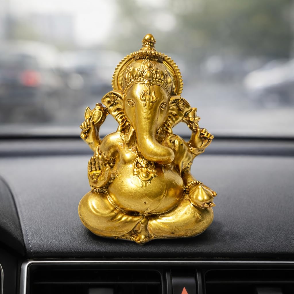 Ganesha, statua a forma di idolo per cruscotto dell'auto, decorazione per la casa, in resina, dio indù, per scrivania, ufficio, decorazione spirituale, regalo religioso Diwali Ganesh