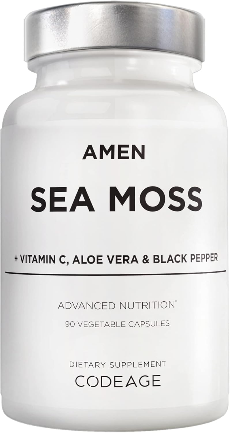 Amen Sea Moss Supplement – 1000mg Organic Irish Sea Moss, Bladderwrack, Burdock – Vitamin C, Aloe Vera, Black Pepper – Seaweed Superfood, Vitamins, Minerals, and Antioxidants – Non-GMO – 90 Capsules