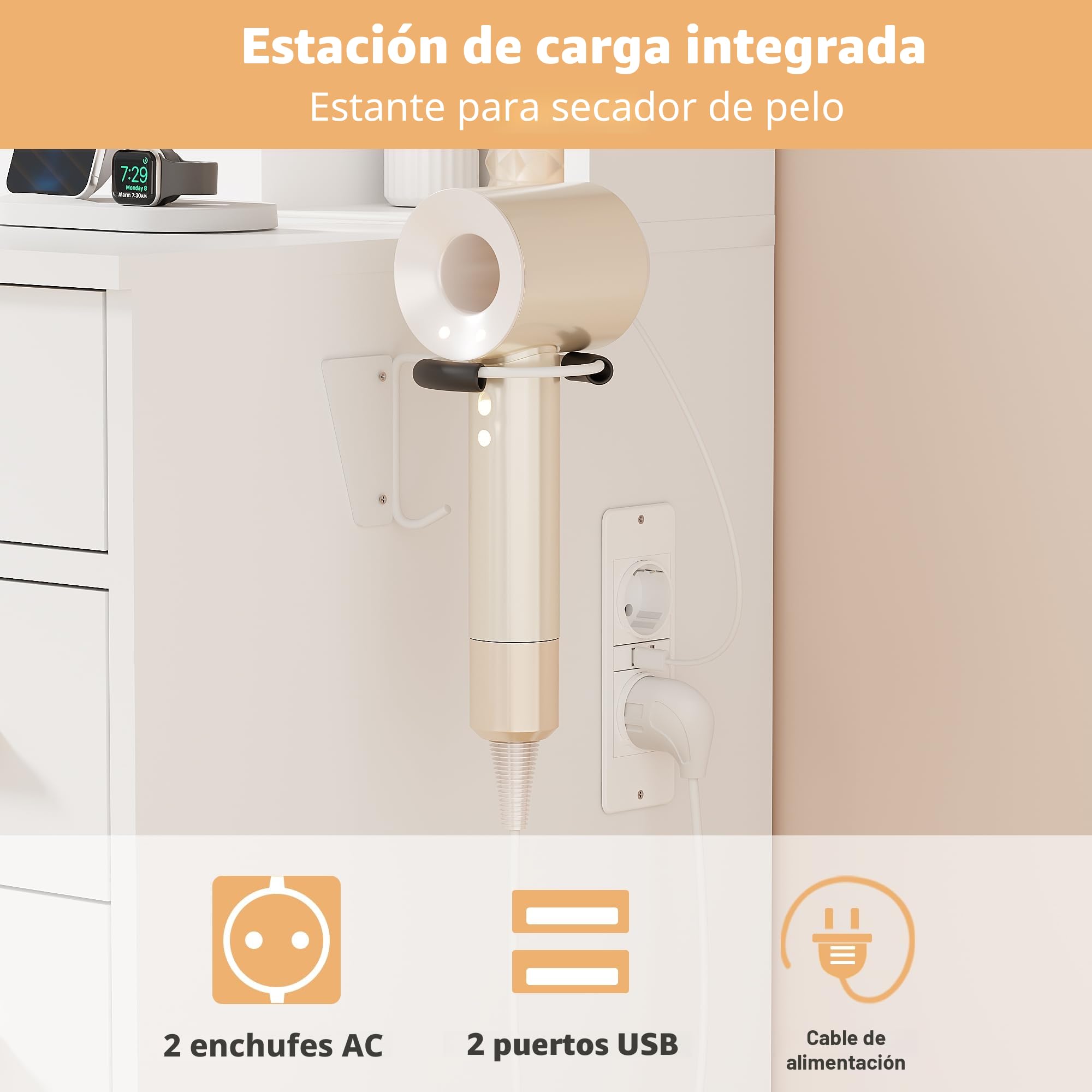 ANWBROAD Tocador de Maquillaje Grande con Luz LED y Enchufes 140x110x40cm BDT86W