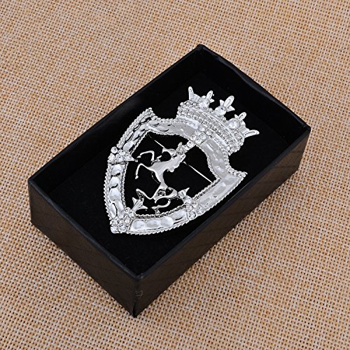 Image of Vintage Gold Tone Crown Horse Pin Brooch Retro Crystal Shield Badge Lapel Pin For Men Women