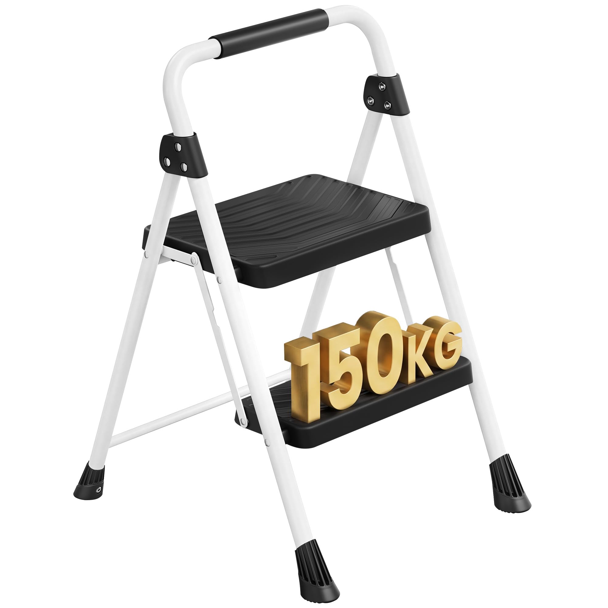 SONGMICS 2 Step Ladder, Folding Step Ladder, 150 kg Capacity, Anti-Slip