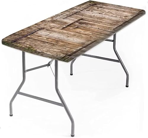 Manteles rectangulares de poliéster con borde elástico 4 pies 24 x 48 pulgadas mantel de poliéster de grano de madera impermeable lavable para