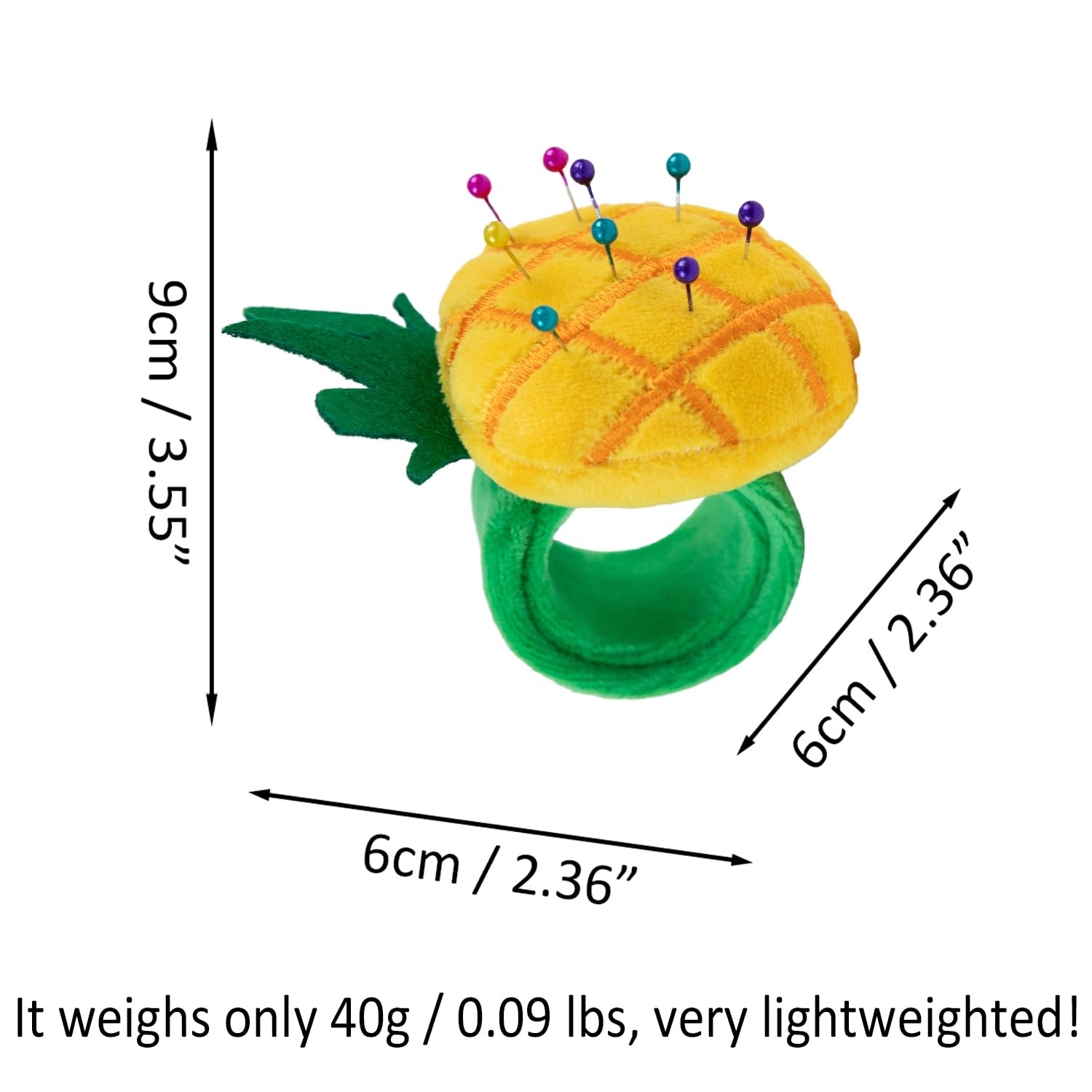 Pineapple Wrist Pin Cushion for Sewing Snap Bracelet Wrist Bands Pincushion Organizer for Pins and Needles Include 80 Pearl Ballhead Pins and 18 Sewing Needles - Image 4