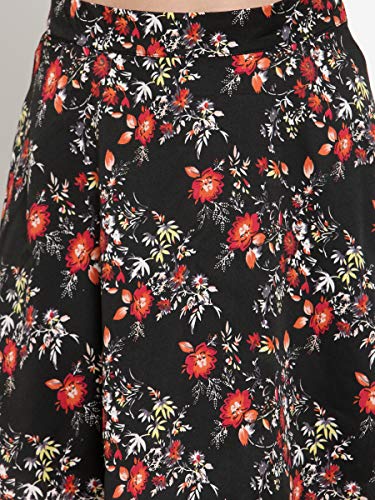 Image of Sera Women's Floral Print Black Viscose Rayon A-Line Casual Mini Skirt