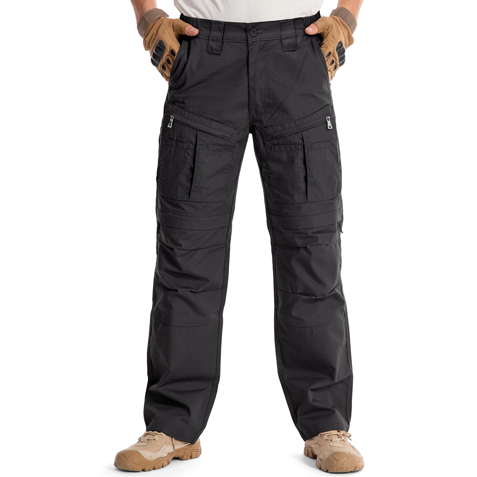 Pantaloni Cargo Uomo Con Vita Elasticizzata, Multitasche, In Misto Poliestere E Cotone, Vestibilità Comoda