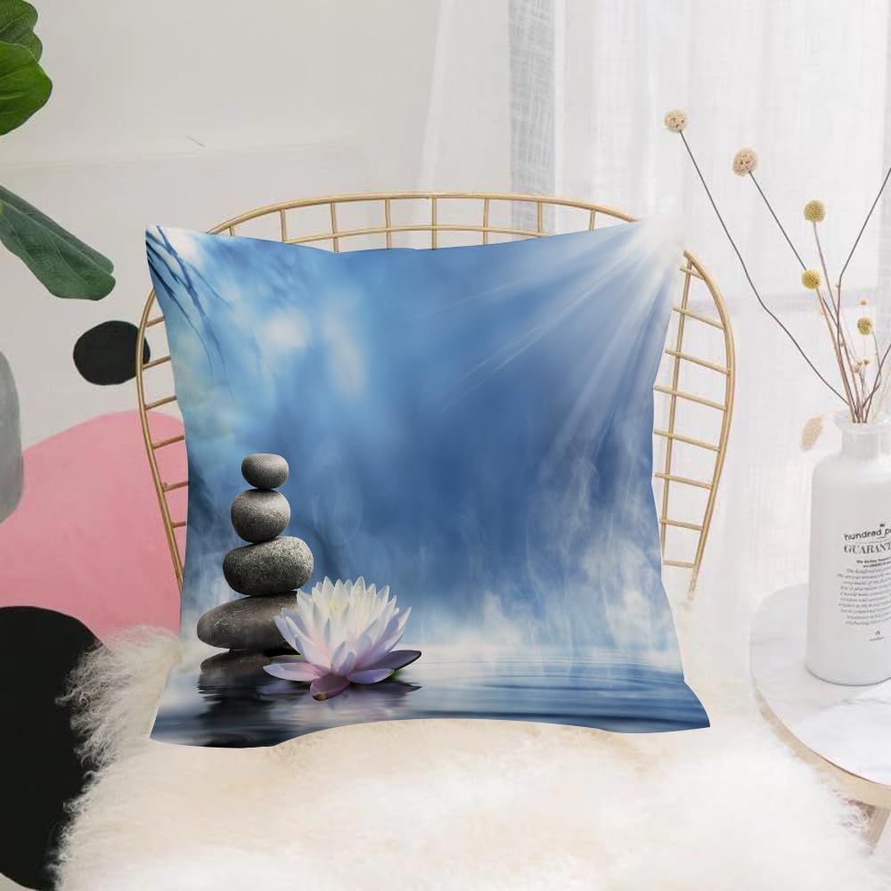 HYMSXW Cushion Cover,Throw Pillow Case Home Decorative for Living Room Bedroom Sofa Chair 20X20 Inch,Zen, Zen scene with lotus and pile of stones,Pillowcase 50X50cm