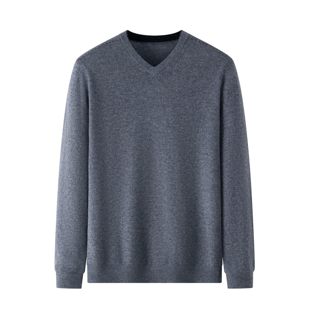 Los hombres jersey de lana de color sólido con cuello en v suéter de punto de los hombres ropa de otoño, gris, M