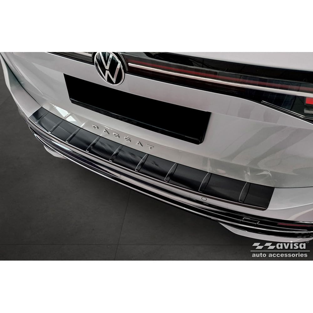 Avisa Schwarz Edelstahl Heckstoßstangenschutz kompatibel mit Volkswagen Passat Variant (CJ5) 2023- 'Ribs'