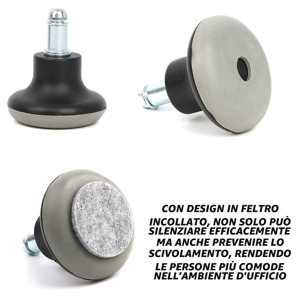 5pcs Base per Gambe di Sedia, Piedini di Ricambio per Girevole ufficio, Ricambio per Gamba della Poltrona, Rotelle per Sedia da ufficio