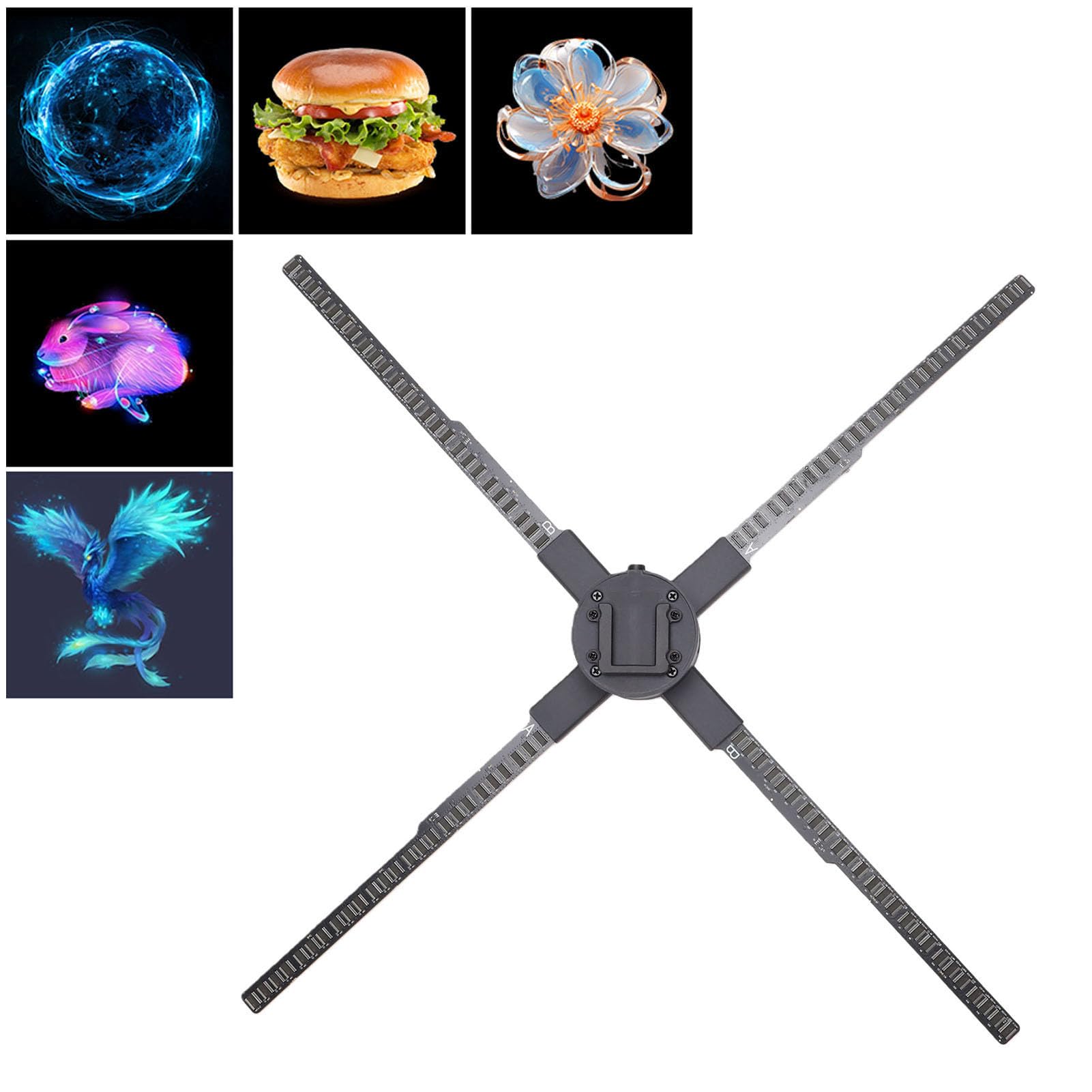 Cuifati Ventola con Ologramma 3D, Proiettore Olografico a LED da 23,6" con Risoluzione 2000x1404, Ventola per Display Pubblicitario a 4 Pale con Telecomando WiFi APP per Negozio Al (Spina europea)