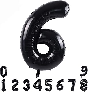 40 Inch Black Large Numbers Balloons0-9,Number 6 Digit Helium Balloons,Foil Mylar Big Number Balloons for Birthday Party supplies Decorations