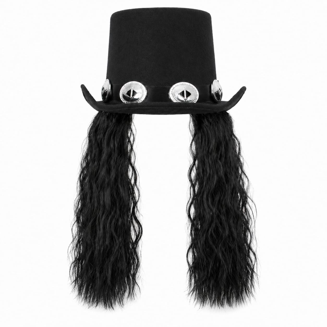 MIMIKRY Set costume da rocker con parrucca Slash, cappello a cilindro con capelli lunghi, occhiali a specchio, rock star anni '80, carnevale, Halloween