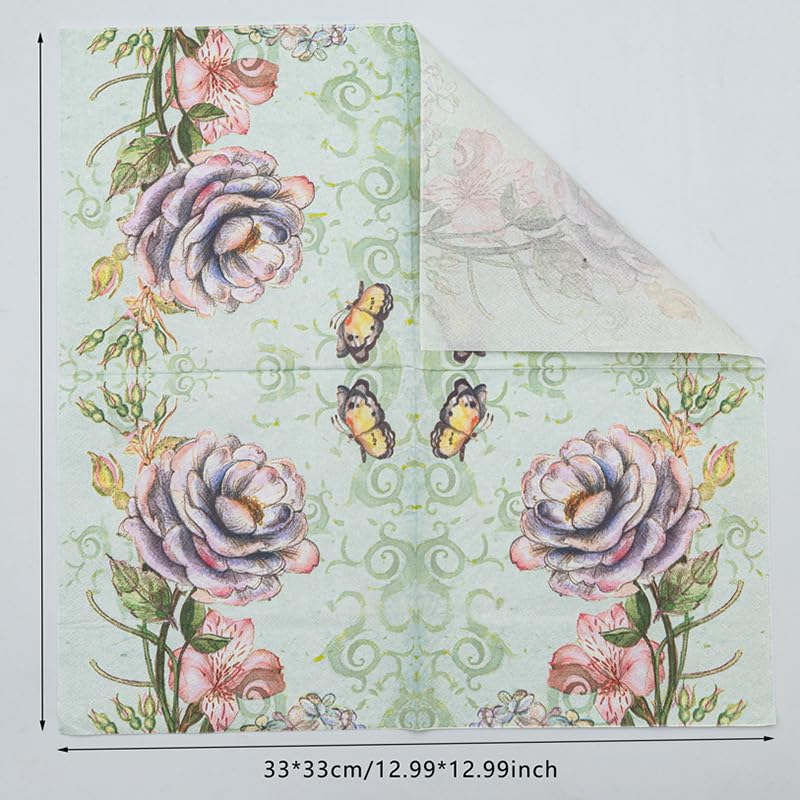 Tovaglioli di Carta Modello Retrò Degli Insetti Tovaglioli Decorati Per Decoupage Bar Compleanno Carta Igienica Tovagliolo Decorazione Da Tavola Usa e getta Per Matrimoni Feste 30 Packs(33x33cm)