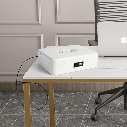 Miniatura 7 de Caja de efectivo con cerradura de combinación,Caja de metal duradera con bandeja de dinero,Caja de seguridad de almacenamiento seguro con cable de