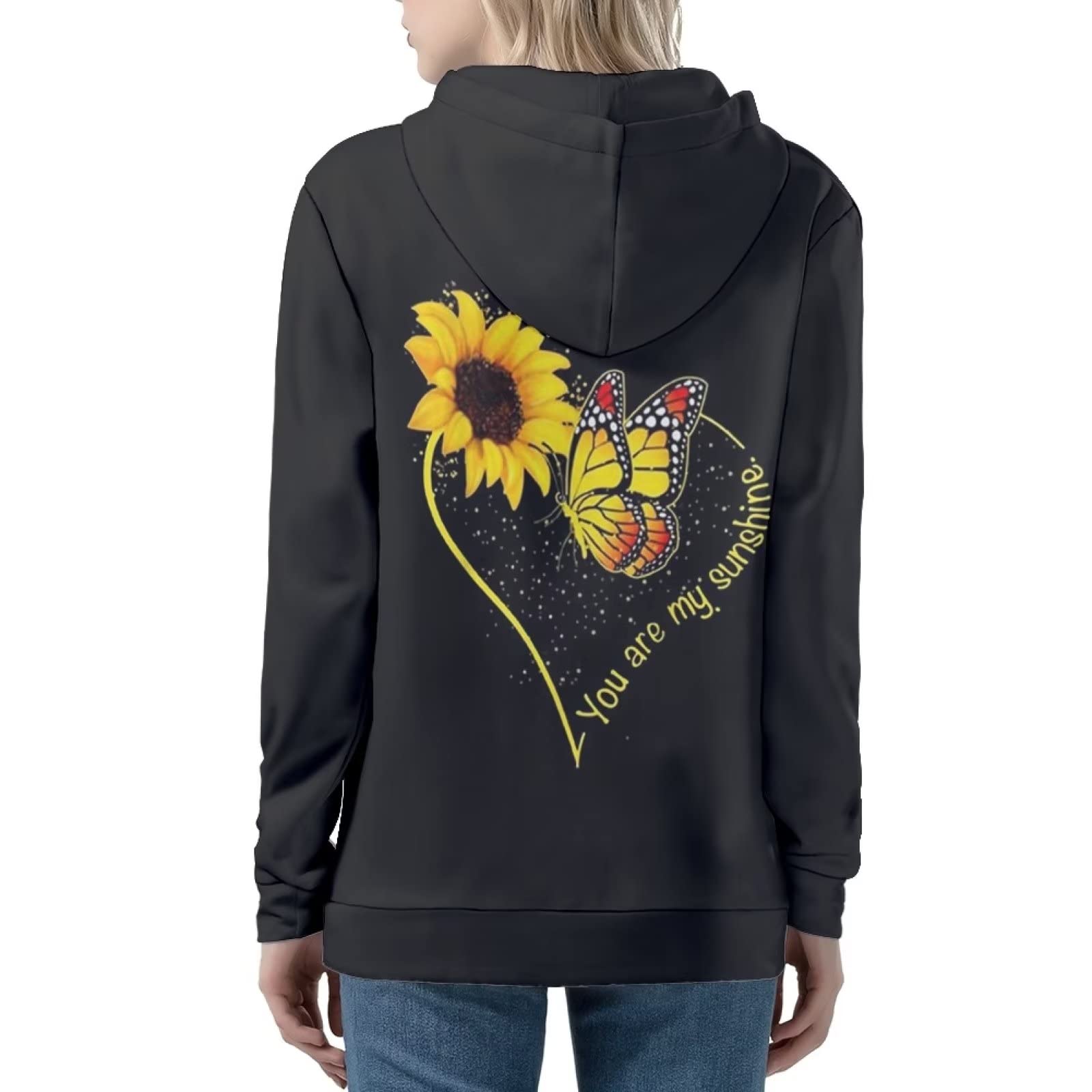 Bluza z kapturem zapinana na zamek błyskawiczny damska odzież dla nastolatek estetyczna bluza kurtki płaszcz cienki XS-5XL, Słonecznik motylkowy, S