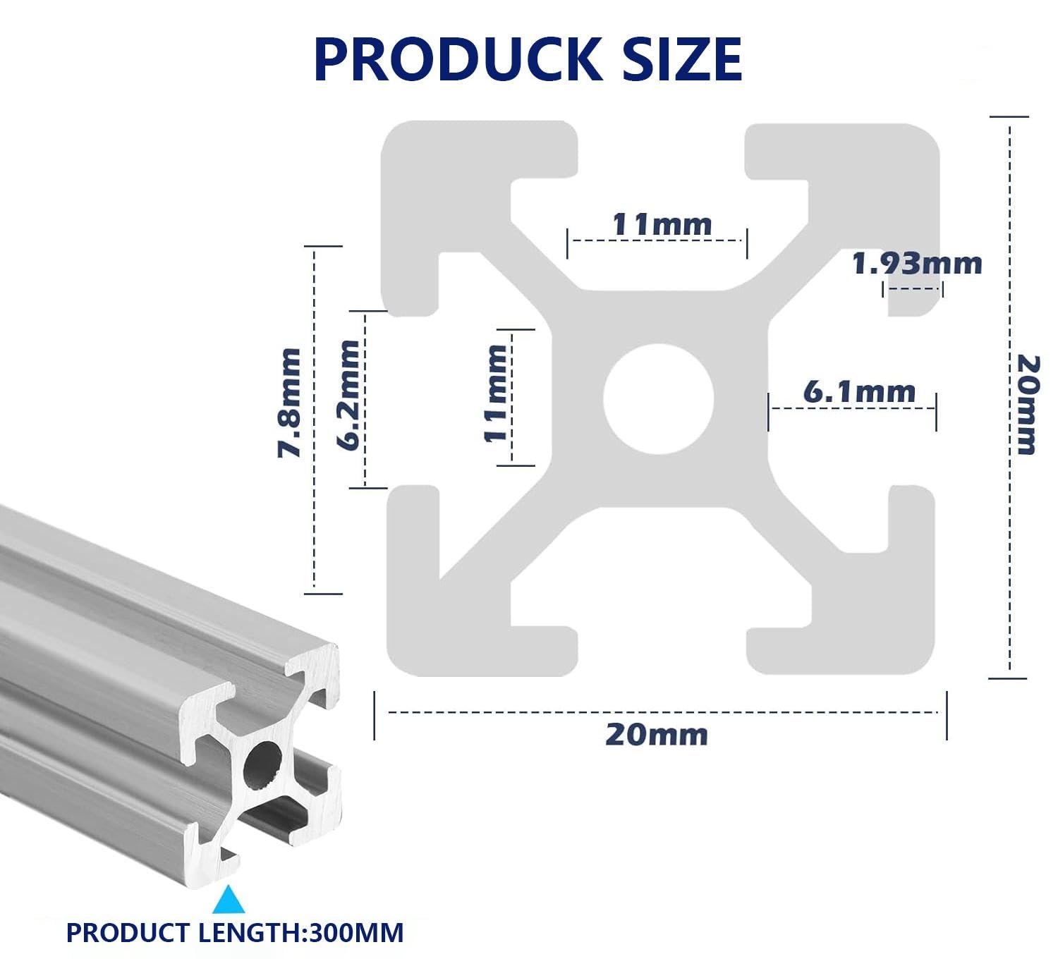 12 Piezas Perfiles de Aluminio 20 x 20 mm, Perfil de Aluminio Corte 300 mm Ranura 6, Riel Lineal Construcción Anodizado, para Impresora 3D y Máquina de Grabado Láser CNC