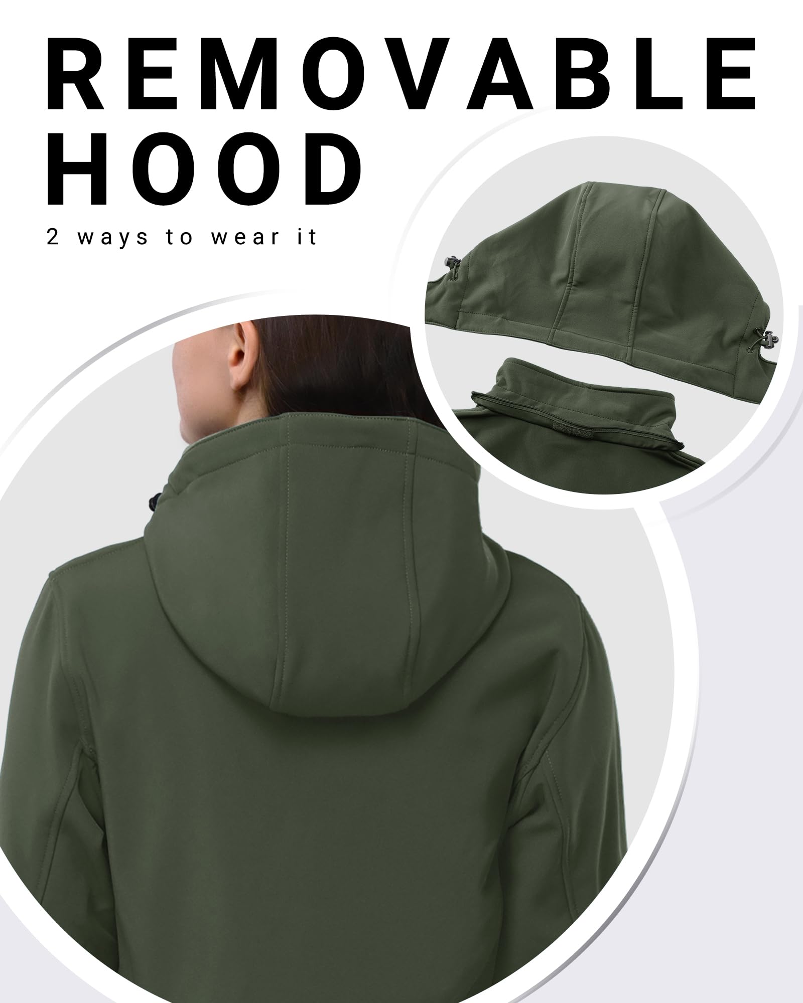 Outdoor Ventures Chaqueta larga softshell con capucha para mujer, a prueba de viento forrada de forro polar, cortavientos impermeable