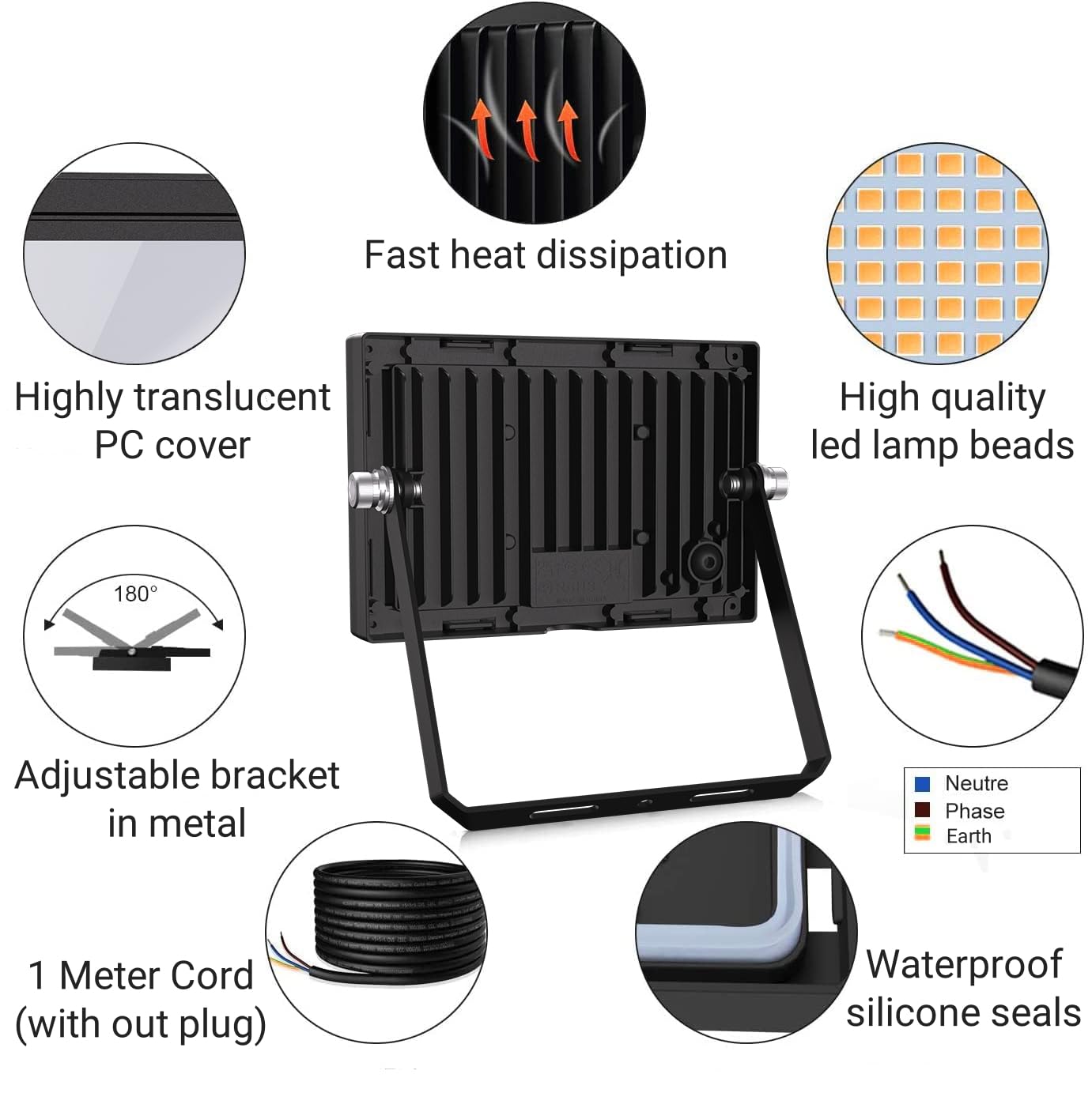 MEIKEE Faretto LED da Esterno, 35W, 3000LM, Faretti a LED per Esterni Impermeabile IP66, Potenti luci 42 LED Interna ed Esterna 2700K Bianco Caldo Per Giardino Cortile Garage Piazza - 2 Pezzi
