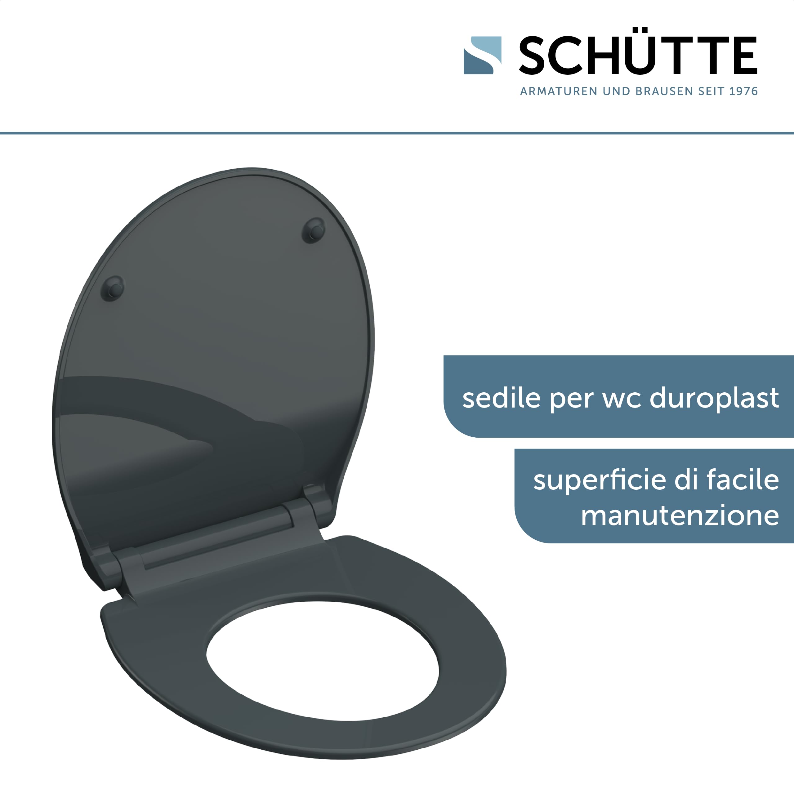 Schütte 82704 Sedile WC Slim con abbassamento Automatico, con Chiusura Rapida, Sottile, Colore: Grigio, Antracite