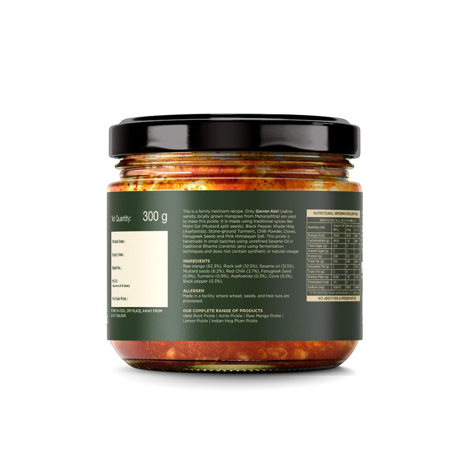 Two Brothers India Farms Spicy Mango Pickle (300 g) Made with Native Gavran Kairi | Cold-Pressed Sesame Oil | No Vinegar, Additives or Preservatives 2