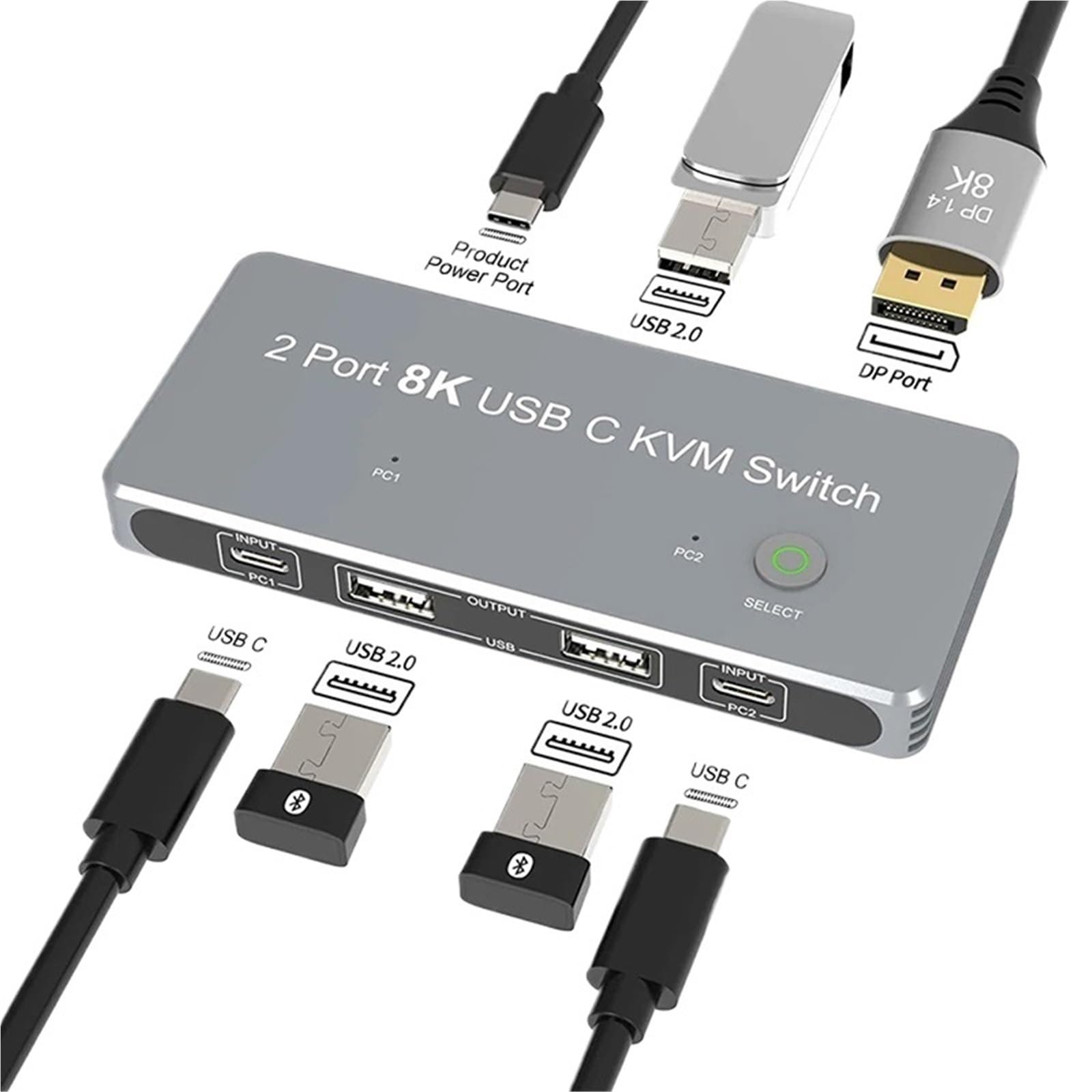 8K USB-C KVM Switch DP1.4 2USB-C 2PC Input 1 DisplayPort Output 8K@60Hz 4K@144Hz USB KVM Switcher-image-5