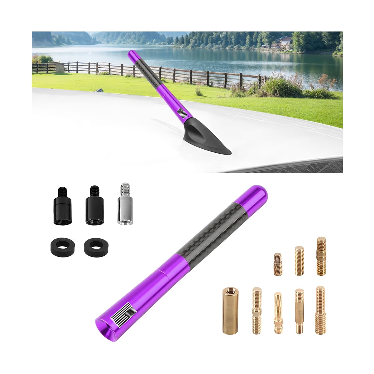 Car Antenna, 4.72 Inch Flexible Vehicle AM FM Radio Signal Mast for Enhanced Reception, Roof Mount Automotive Antenna Replacement Accessories, Universal for Truck Motorcycle RV (Purple)