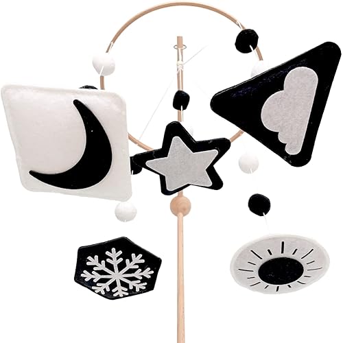 Montessori Mobile, Black and White Baby Crib Mobile, Neutral Nursery Mobile Decoration for Pack N Play, for Baby Boy & Girl, Sun, Moon, Star, Snow, Cloud