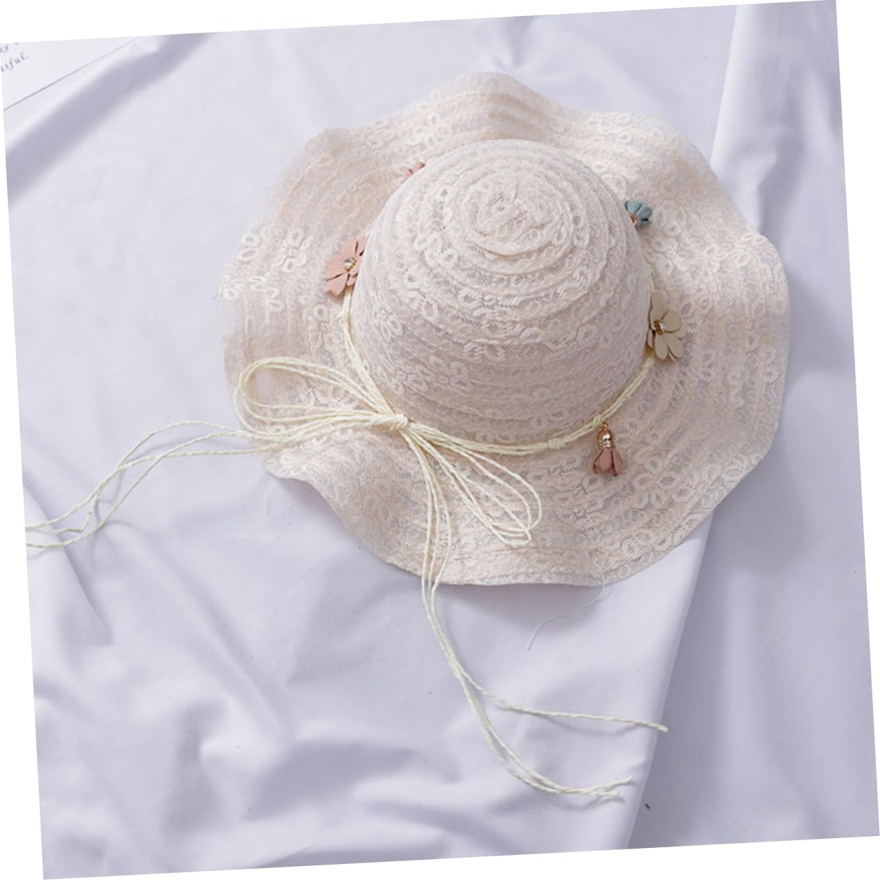 Veemoon Cappello da Sole per Largo Carino Paglia Cappello da Sole per Bambina parà Bianco Cappello da Spiaggia per Cappello per Cappello a Larga bambù