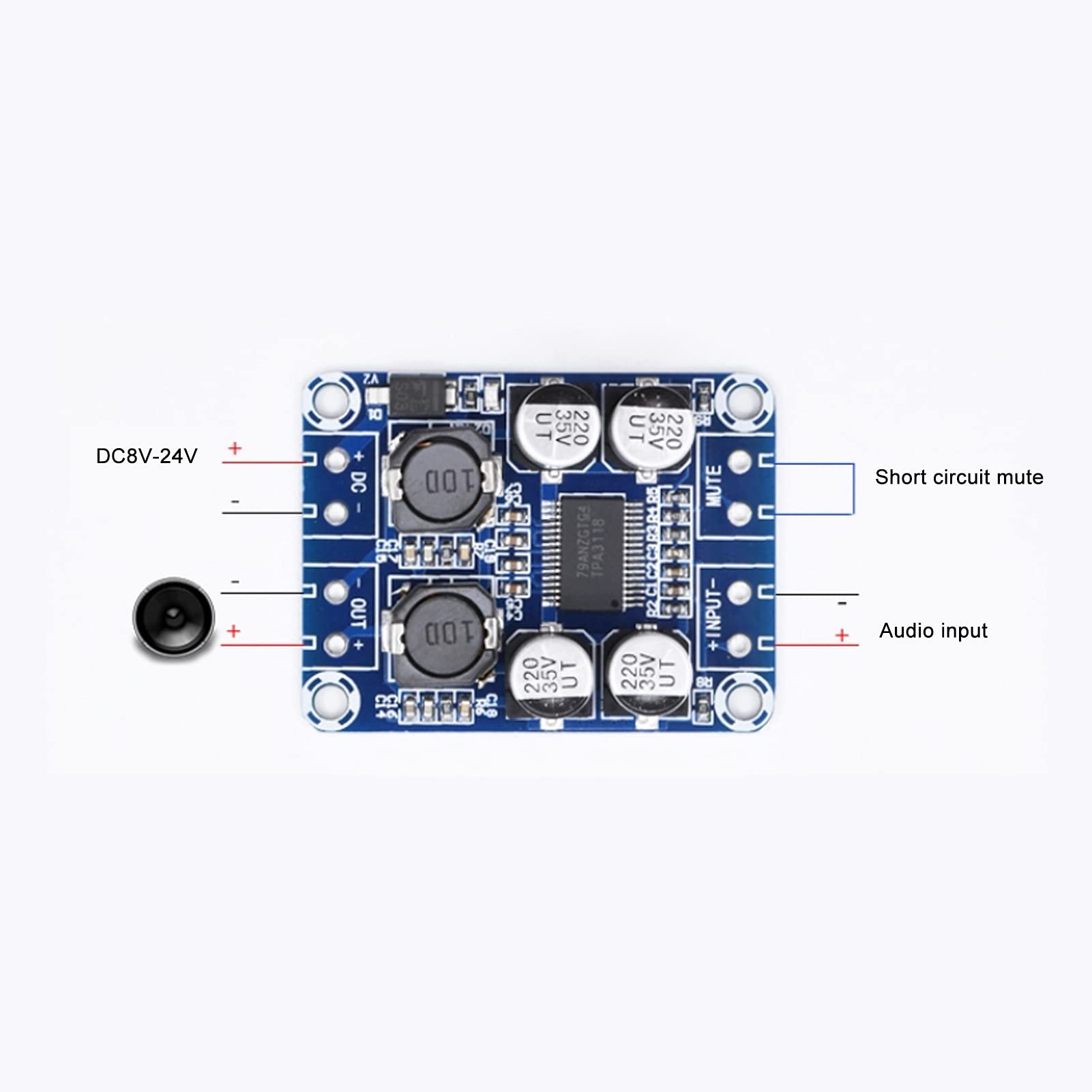 Modulo amplificatore audio mono digitale TPA3118 PBTL 60W DC 8V a 24V