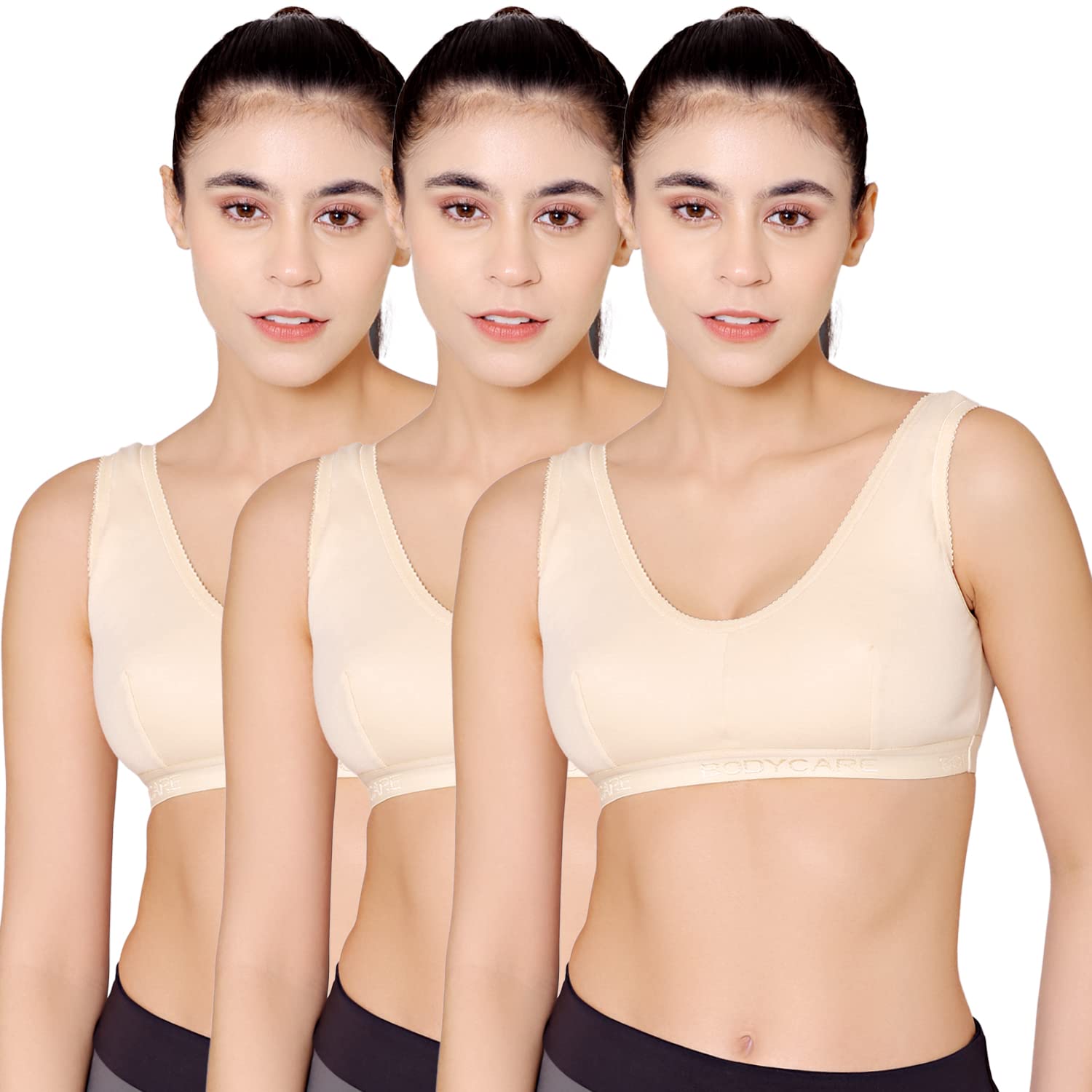 bodycare Women's Cotton & Spandex Non Padded Non-Wired Sports Bra (Pack of 3)-picture-23