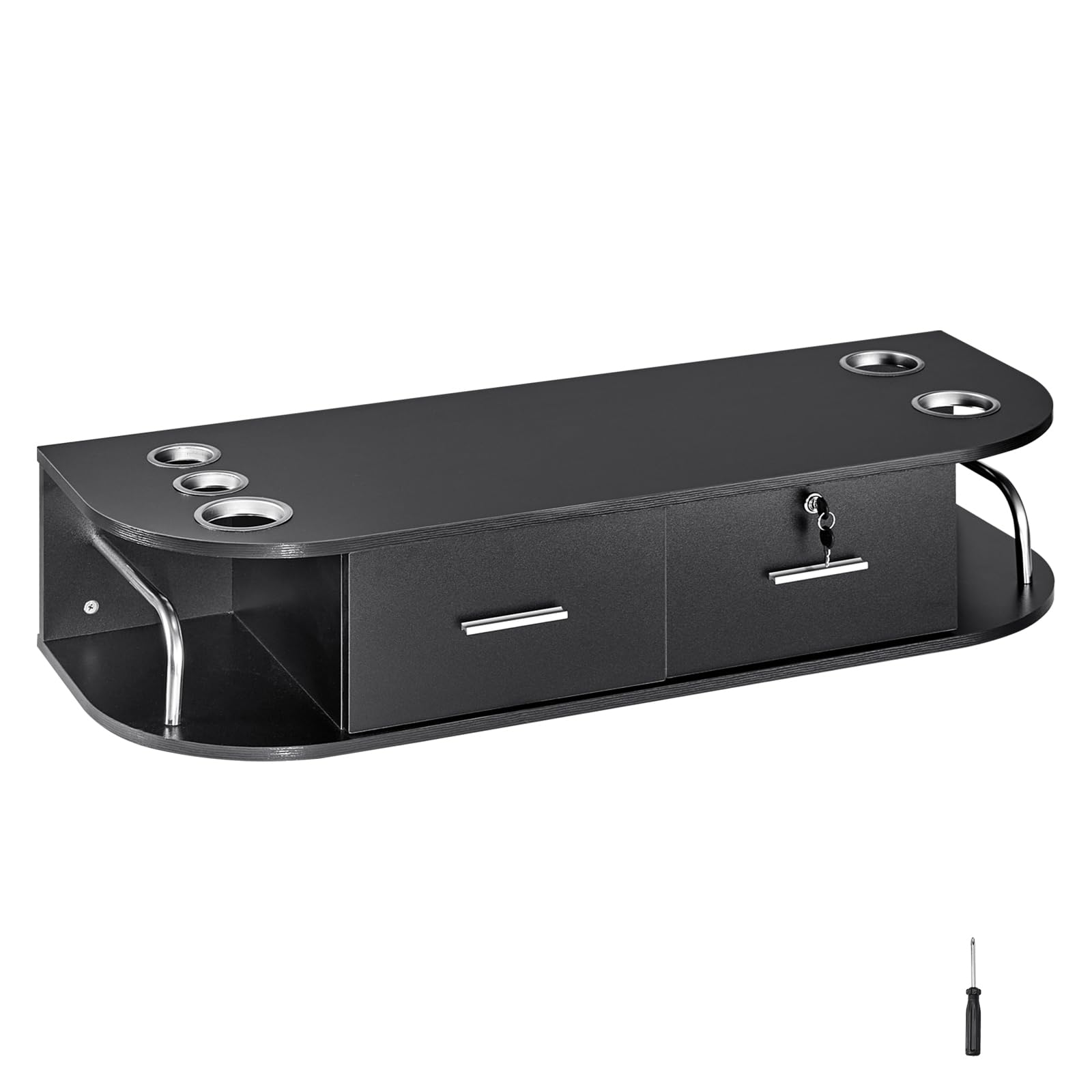 VEVOR Wall Mount Styling Station, Hair Barber Table with 5 Hair Dryer Holders, 2 Drawers(One Lockable), Beauty Salon Equipment for SPA, Barber Shop, Home & Bathroom, Black