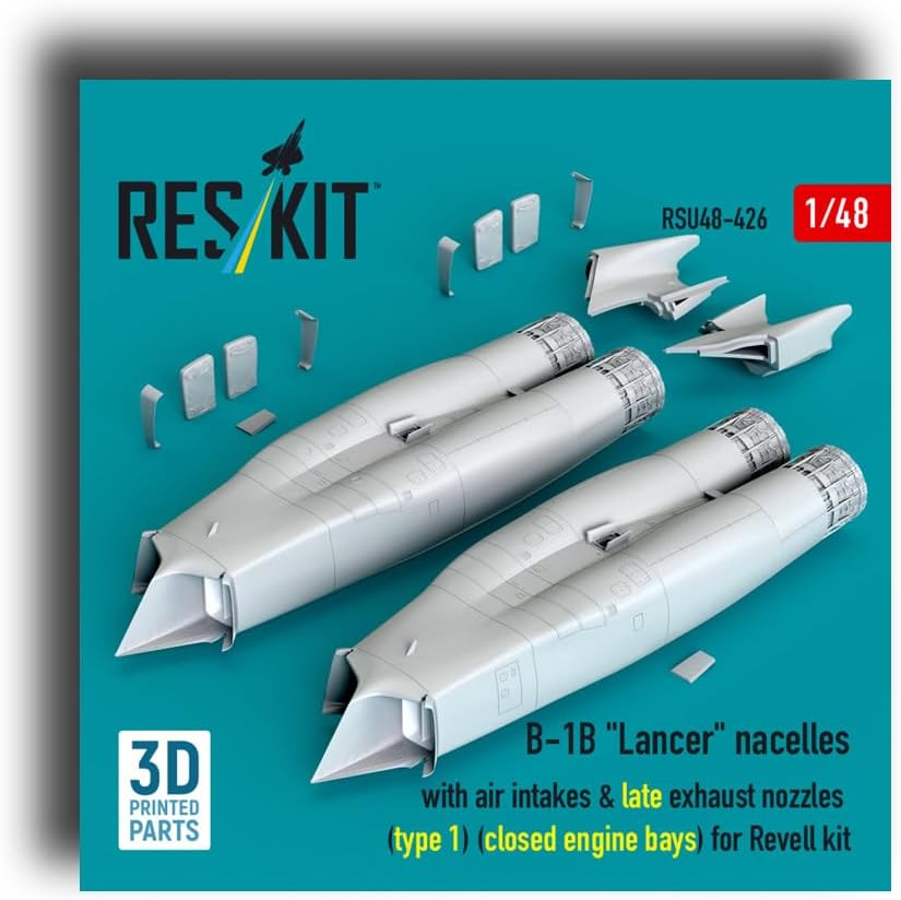 Reskit Rsu48-0426 1/48 B-1b Lancer Nacelles with Air Intakes and Late Exhaust Nozzles Closed Engine Bays for Revell Kit