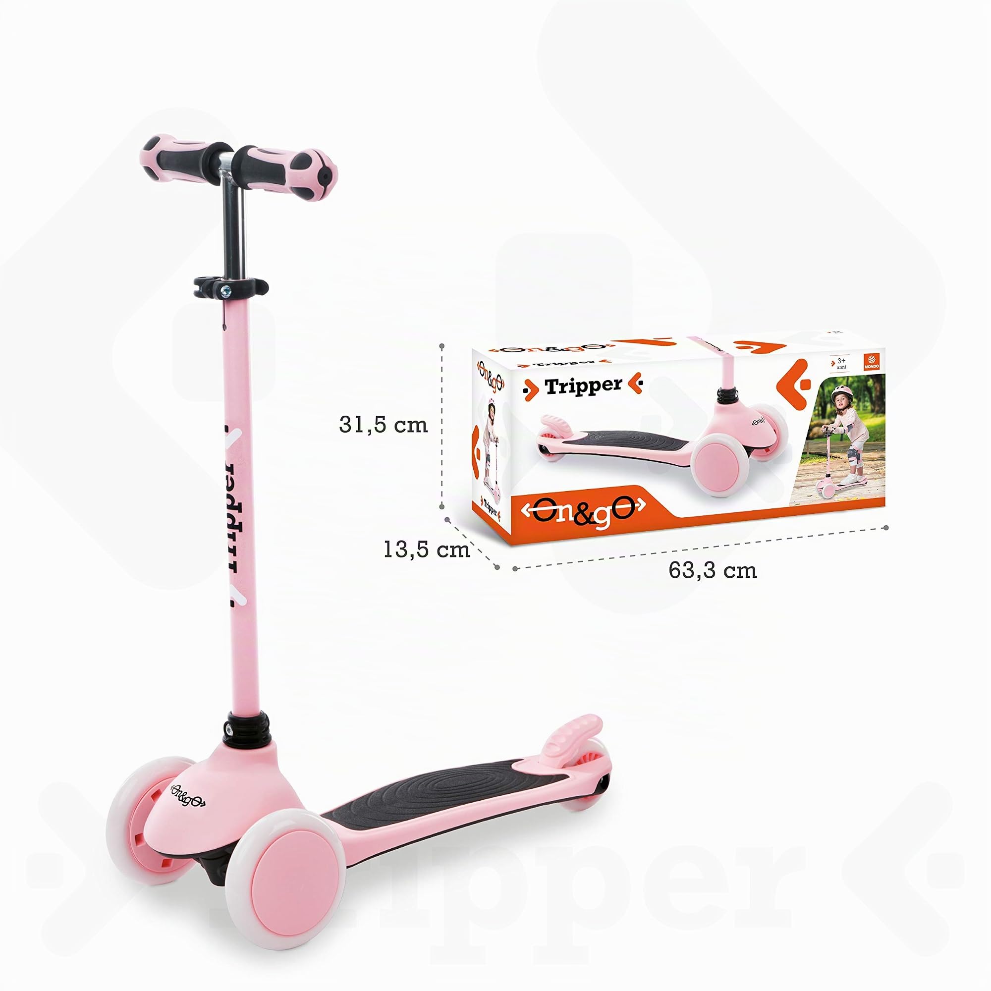 mondo Toys - Trottinette 3 Roues - on & Go Tripper - Rose - Glisse Urbaine - Enfant - 3 Ans et Plus - 28571