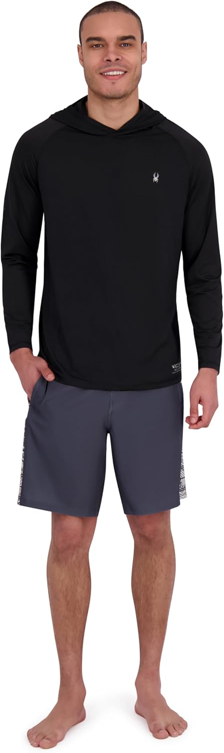 Spyder Men's Hooded Long Sleeve Rashguard – Quick-Dry Long Sleeve Swim Shirt, Sun Protection